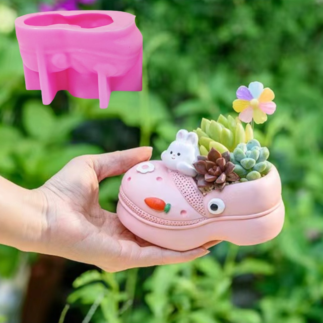 Echeveria Succulent - 3D สัตว์รองเท้าแตะ Succulent พืชดอกไม้หม้อซิลิโคนเรซินแม่พิมพ์รองเท้ารองเท้าแตะกล่องเก็บผู้ถือปากกาคอนกรีตยิปซั่มแม่พิมพ์