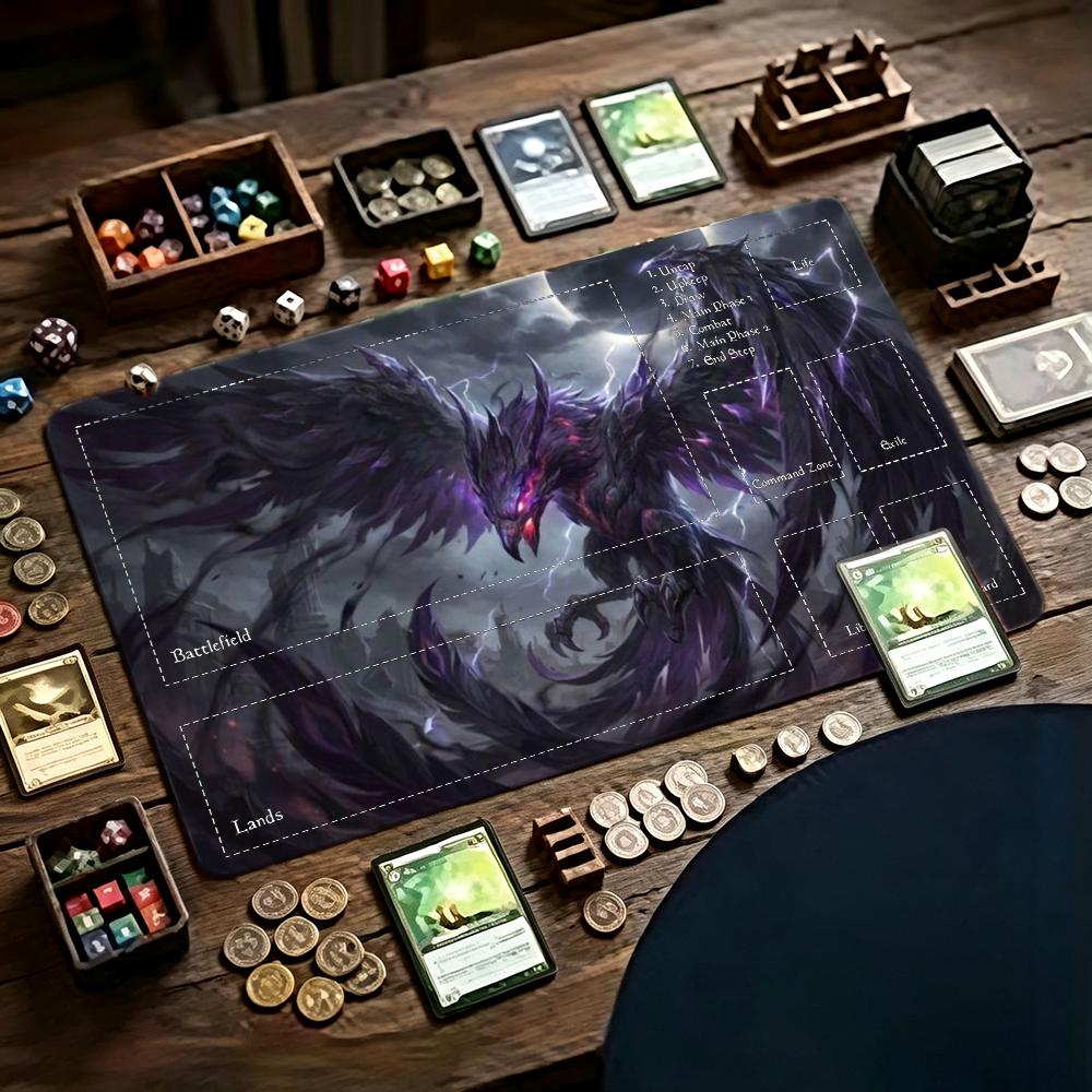 Tradescantia Purple - แผ่นรองเล่นการ์ดเกม TCG สีม่วงเข้มลายฟีนิกซ์ แผ่นรองเมาส์ขนาดใหญ่ ฐานยางกันลื่น แผ่นรองโต๊ะสำหรับเกมการ์ดแลกเปลี่ยนและเกมกระดาน