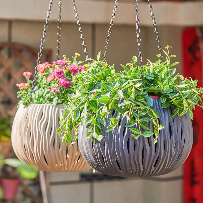 Spider Plant Hanging - กระถางแขวน, พลาสติกทรงพิเศษ, ตะกร้าแขวนสานหวาย, ต้นแมงมุม, ต้นไอวี่ปีศาจ, กระถางแขวนแบบหนา