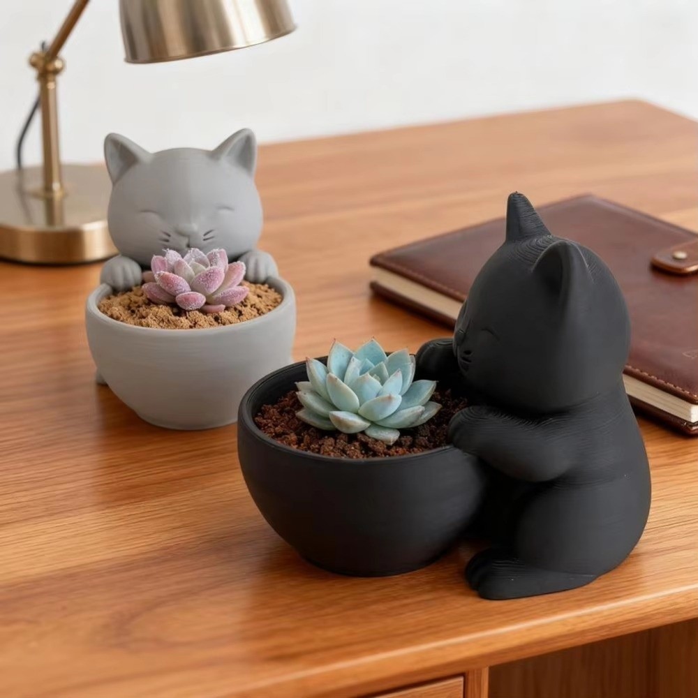 Echeveria Succulent - กระถางต้นไม้ขนาดเล็กพร้อมรูระบายน้ำ รูปทรงแมว สำหรับปลูกแคคตัส กระถางปลูกไม้อวบน้ำ ดีไซน์โดดเด่น