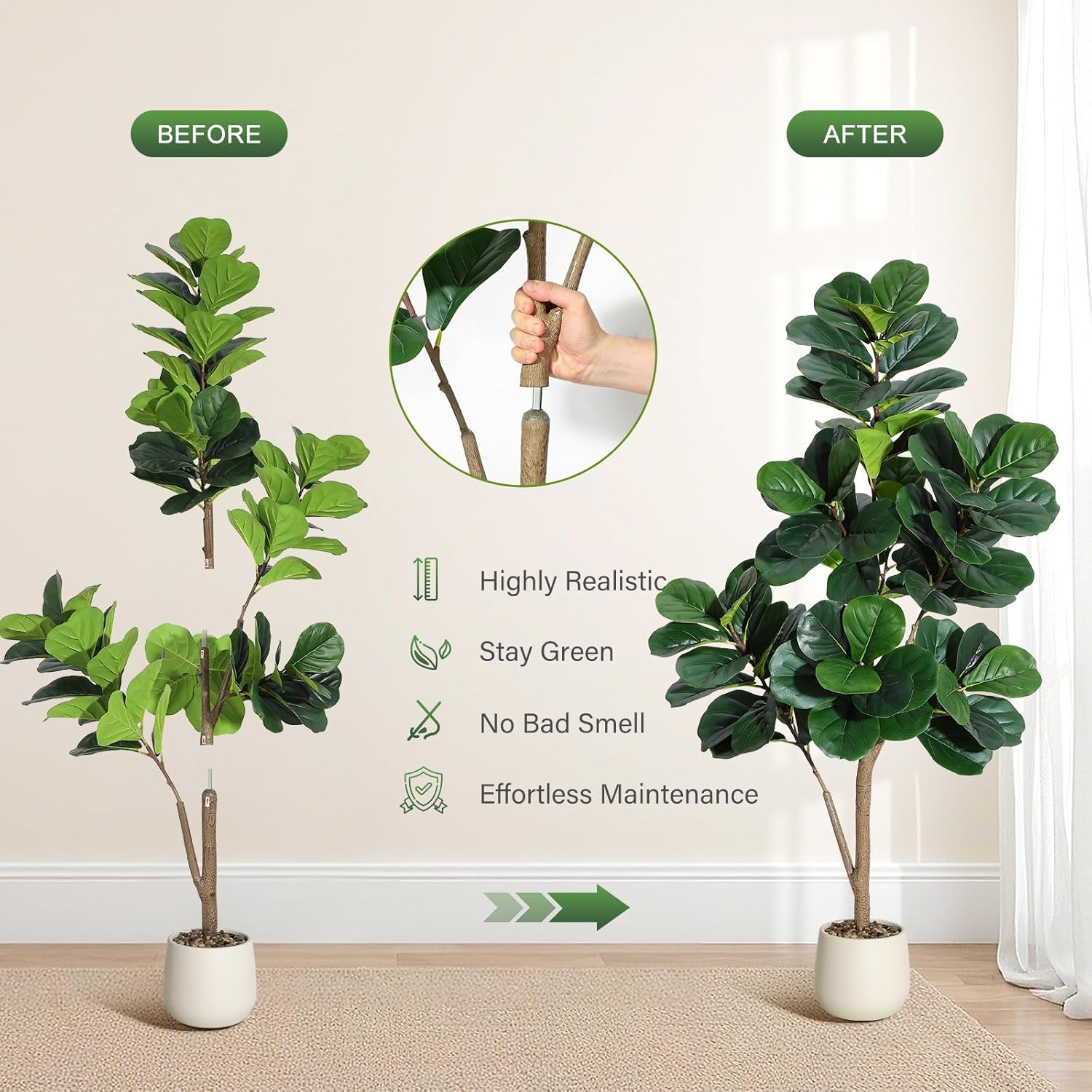 ต้นไม้ปลอมแบบใบฟิคัส ลิราต้า ข - Ficus Lyrata Tree บทวิจารณ์และราคา